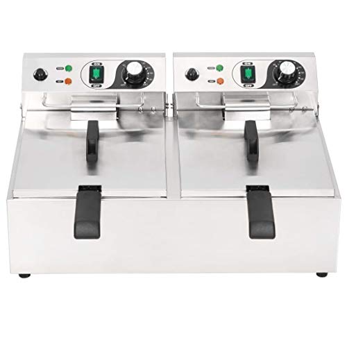 mewmewcat Freidora Electrica Doble de Acero Inoxidable 20 litros 6000 W 59 x 44 x 29 cm Plateado