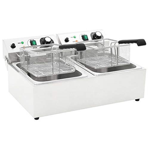 mewmewcat Freidora Electrica Doble de Acero Inoxidable 20 litros 6000 W 59 x 44 x 29 cm Plateado