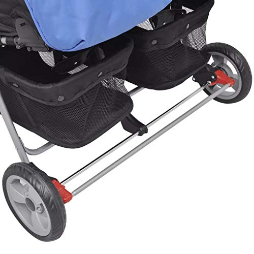 mewmewcat Plegable Silla gemelar para Gemelos y Hermanos Carrito Gemelar Silla de Paseo Cochecito de Bebé Capacidad de Peso 15kg Cada Uno Acero y Tela Oxford Azul y Negro 93x68x103cm