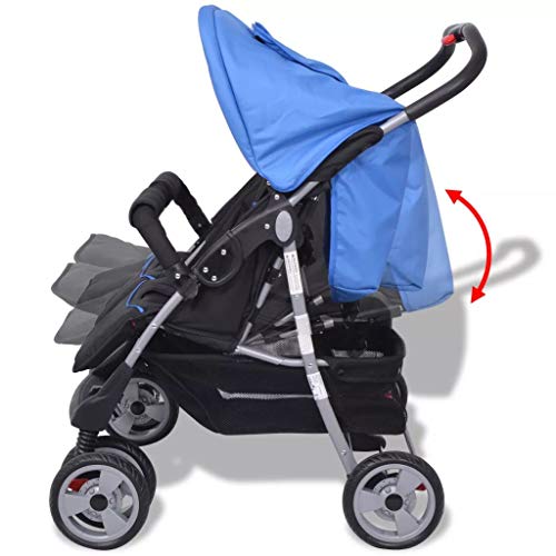 mewmewcat Plegable Silla gemelar para Gemelos y Hermanos Carrito Gemelar Silla de Paseo Cochecito de Bebé Capacidad de Peso 15kg Cada Uno Acero y Tela Oxford Azul y Negro 93x68x103cm