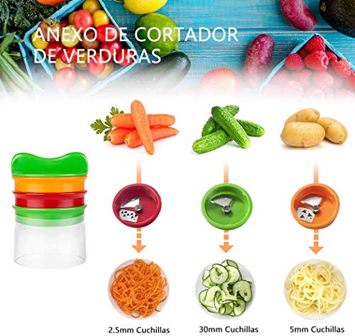 Mewtwo Cortador de Verduras Cortador en Espiral Rallador de Verduras Mano con 3 Cuchillas para, Adecuado Zanahoria/Pepino/Papa/Calabaza/Calabacín [Incluir un Cepillo de Limpieza y un pelador]