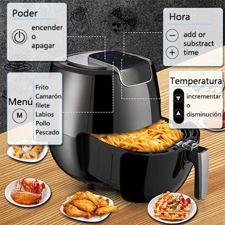 Meykey Freidora sin Aceite 6,5 L 1800W, Freidora de Aire Caliente 6 Programas Predefinidos Con Pantalla LCD y Temporizador Ajustable, Negro