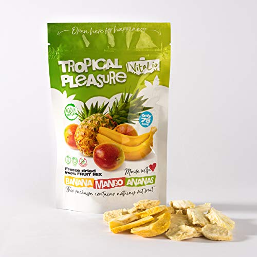 Mezcla de frutas secas de VitaLio - 4 x Summer Fusion, 4 x Tropical Pleasure, 4 x Exotic Energy - Snack de frutas liofilizadas - Sin aditivos - Rico en nutrientes y vitaminas (12x20g)