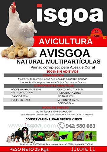 Mezcla Natural MULTICEREALES para Gallinas, Pollos. AVISGOA Saco 25Kg Isgoa