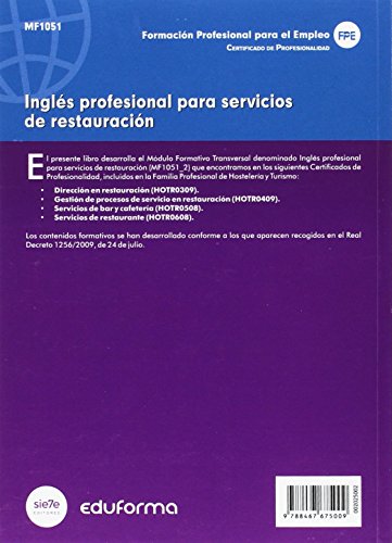 MF1051 (Transversal) Inglés profesional para servicios de restauración. Familia Profesional Hostelería y Turismo