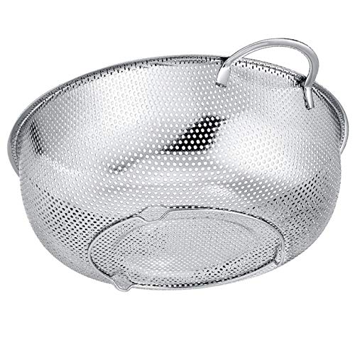 MGE - Colador de Cocina con Pie - Escurridor Microperforado con Asas - Acero Inoxidable - 22 cm