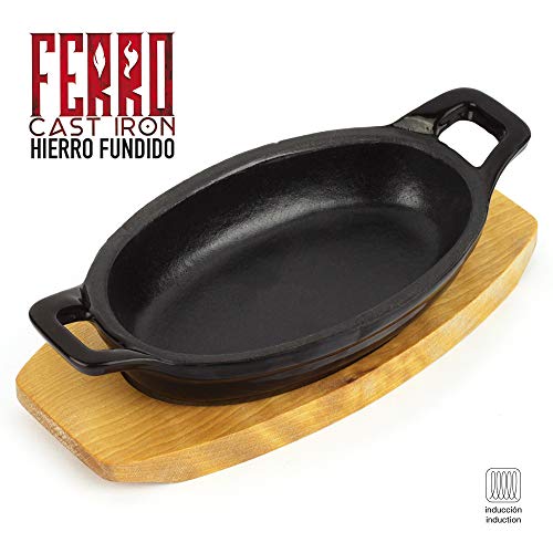 MGF Fuente de Hierro Fundido Ferro by Sergi AROLA, óptima retención y Reparto del Calor, Especial para INDUCCIÓN, Apto para Horno, Ahorro de energía, fácil Limpieza (Fuente 16 cm + Base, Negro)