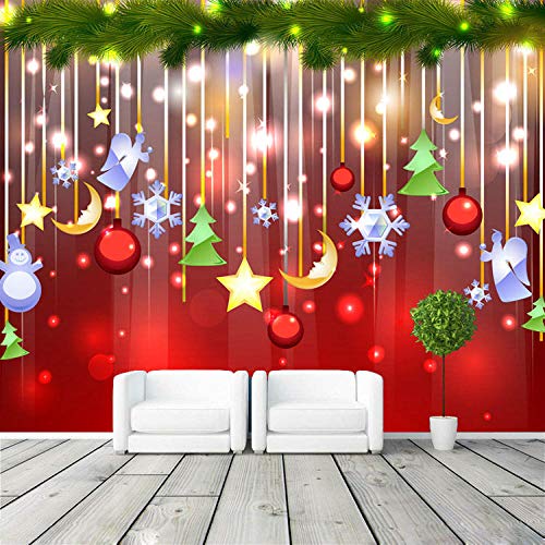 MGQSS fondo de pantalla mural Decoración navideña estrellas luna copo de nieve campanas de viento Autoadhesivo 3D Retro Estilo industrial tema póster moderno Arte pared decoración pers(W)300x(H)210 cm