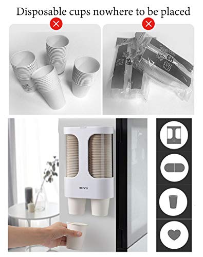 MHTECH Dispensador de vasos de papel desechables,hecho de plástico respetuoso con el medio ambiente,resistente al agua y al polvo,Diseño de montaje en pared-Tubo doble de gran capacidad-blanco