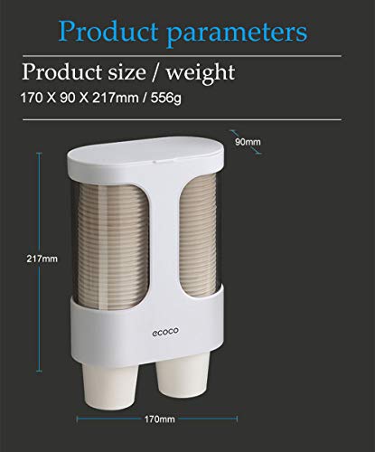 MHTECH Dispensador de vasos de papel desechables,hecho de plástico respetuoso con el medio ambiente,resistente al agua y al polvo,Diseño de montaje en pared-Tubo doble de gran capacidad-blanco