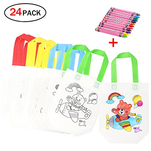 mi ji Lote 12 Bolsas para Colorear,DIY Bolsas Infantiles para Colorear,12 Diferentes Diseño + 12 Pasteles de Aceite Bolsas para niños