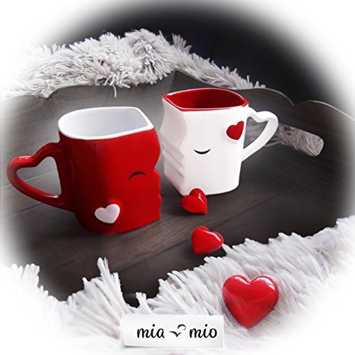 MIA Mio - Tazas de Café/Tazas de Besos Set/Regalo para Novios - Ceramica (Rojo)