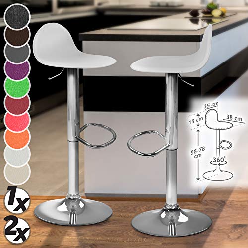 MIADOMODO Taburete de Bar con Reposapies - Metal Cromado y Cuero Artificial, Giratorio, Regulable en Altura, Color y Juego a Elegir - Sedia, Silla, Taburete, Comedor, Mueble (Blanco, Juego de 2)