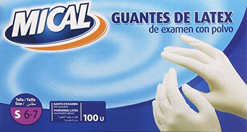 Mical - Guantes de latex de examen con polvo - talla S/6-7, 100 piezas