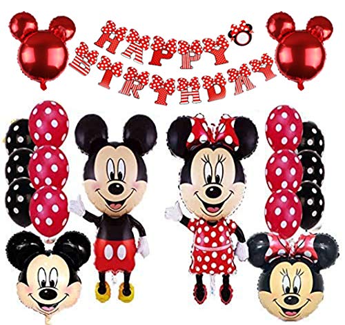 Mickey Party Globos, Decoraciones de cumpleaños de Mickey Mouse, Mickey y Minnie Party Decorations Fiesta de cumpleaños de Mickey Mouse con Globos Rojos