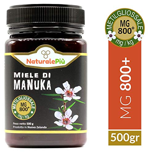 Miel de Manuka 800+ MGO 500g. Producida en Nueva Zelanda, activa y cruda, 100% pura y natural. Metilglioxial probado por laboratorios acreditados. NaturalePiù