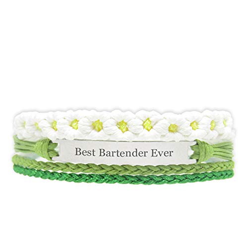 Miiras Trabajo Pulsera Hecha a Mano para Mujer - Best Bartender Ever - Wit Groen FL-GR - Hecho de Cuerda Trenzada y Acero Inoxidable - Gift for Bartender