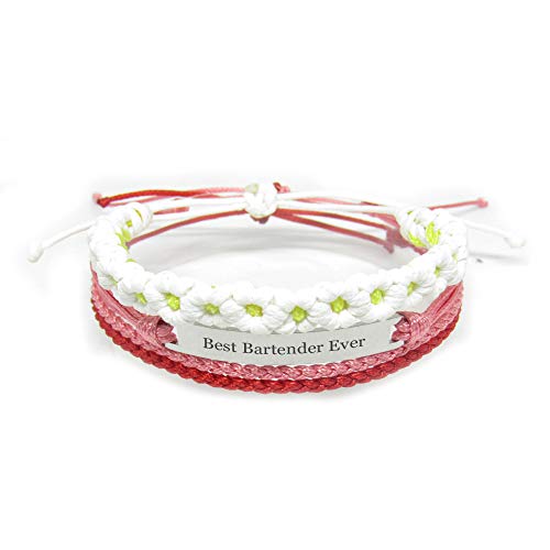 Miiras Trabajo Pulsera Hecha a Mano para Mujer - Best Bartender Ever - Wit Rood FL-RE - Hecho de Cuerda Trenzada y Acero Inoxidable - Gift for Bartender