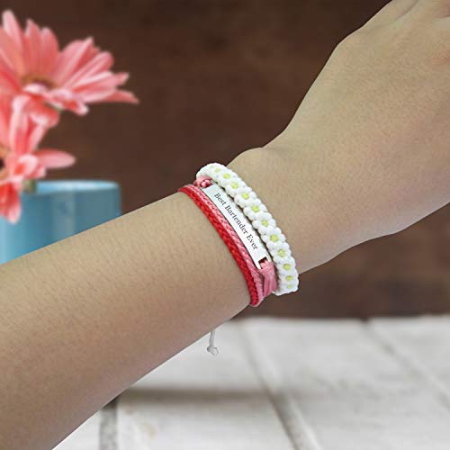 Miiras Trabajo Pulsera Hecha a Mano para Mujer - Best Bartender Ever - Wit Rood FL-RE - Hecho de Cuerda Trenzada y Acero Inoxidable - Gift for Bartender