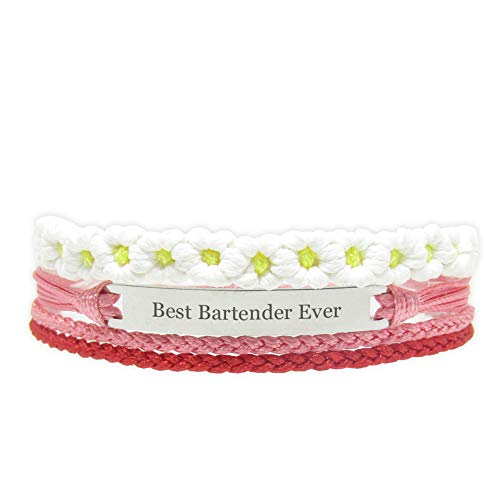 Miiras Trabajo Pulsera Hecha a Mano para Mujer - Best Bartender Ever - Wit Rood FL-RE - Hecho de Cuerda Trenzada y Acero Inoxidable - Gift for Bartender