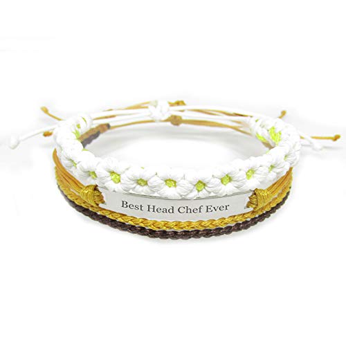 Miiras Trabajo Pulsera Hecha a Mano para Mujer - Best Head Chef Ever - Wit Geel FL-YL - Hecho de Cuerda Trenzada y Acero Inoxidable - Gift for Head Chef