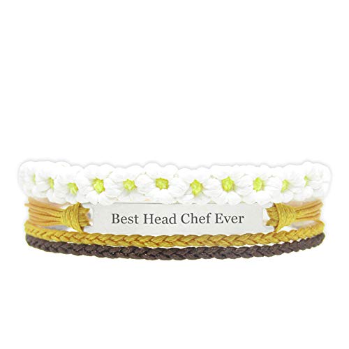 Miiras Trabajo Pulsera Hecha a Mano para Mujer - Best Head Chef Ever - Wit Geel FL-YL - Hecho de Cuerda Trenzada y Acero Inoxidable - Gift for Head Chef