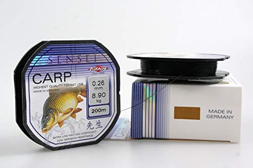 Mikado Sensei Carp - Hilo de Pesca (2 x 200 m, Bobina de 0,26-0,36 mm, monofilamento), Negro, 0,36mm/13,40kg/1x400m