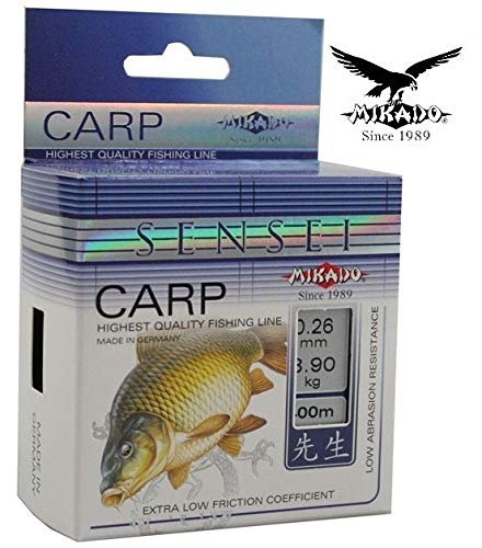 Mikado Sensei Carp - Hilo de Pesca (2 x 200 m, Bobina de 0,26-0,36 mm, monofilamento), Negro, 0,36mm/13,40kg/1x400m