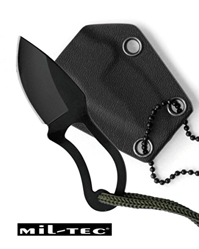 MIL-TEC 15398100 - Cuchillo de cuello, Hoja 4 cm, con vaina plástico y cadena, Negro