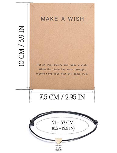 Milacolato 5Pcs Juego de Pulsera de Amistad con Tarjeta de Mensaje Pide un Deseo Pulsera Ajustable Estrella Corazón Pulsera Hecha a Mano Simple Moda Mujer Joyería Regalos