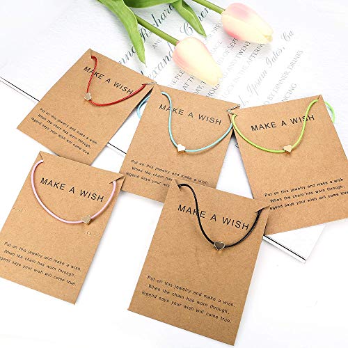 Milacolato 5Pcs Juego de Pulsera de Amistad con Tarjeta de Mensaje Pide un Deseo Pulsera Ajustable Estrella Corazón Pulsera Hecha a Mano Simple Moda Mujer Joyería Regalos