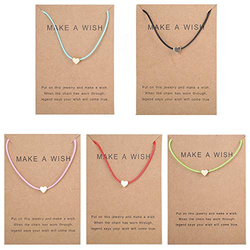 Milacolato 5Pcs Juego de Pulsera de Amistad con Tarjeta de Mensaje Pide un Deseo Pulsera Ajustable Estrella Corazón Pulsera Hecha a Mano Simple Moda Mujer Joyería Regalos