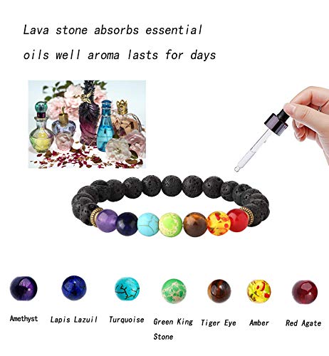 Milacolato 6-12PCS Pulsera de Piedra de Lava Chakras Bead Pulsera de Piedra Natural Pulsera Difusora de Aceite