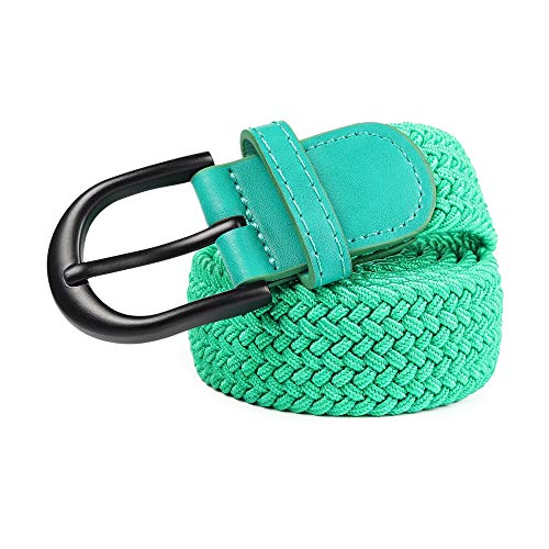 Mile High Life Cinturón Elástico Trenzado con Bordado Extensible, Hebilla Metálica Negra Ovalada y Terminaciones en Cuero para Hombre/Mujer/Niños(Bosque verde, X-Large 101cm-106cm (121.5cm de largo))