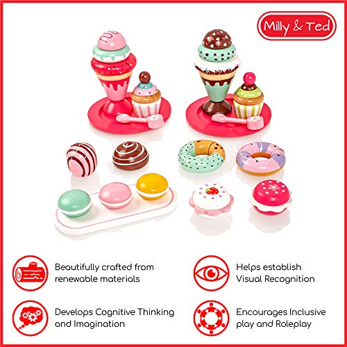 Milly & Ted Juego de postres de Madera Pasteles y Helados - Juguete de Madera para niños Playfood - Juego de Alimentos para Pretender niños