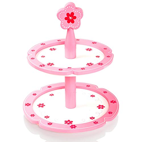 Milly & Ted - Soporte para Cupcakes de Madera y Juego de 9 tortas - Juguete para niños de Wood Playfood - Los niños pretenden Jugar Comida