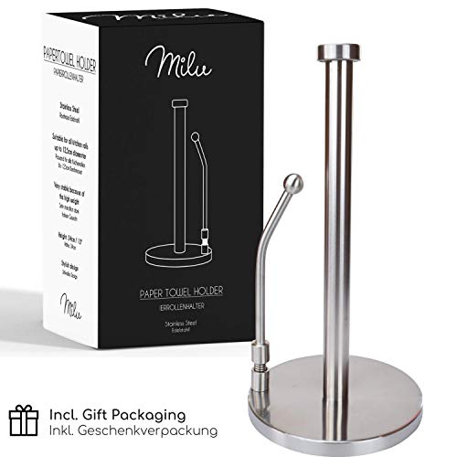 Milu Portarrollos para papel de cocina - Soporte para Papel de Cocina - acero inoxidable sin perforar con una caja de regalo - 34cm