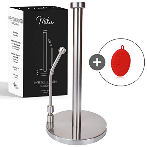 Milu Portarrollos para papel de cocina - Soporte para Papel de Cocina - acero inoxidable sin perforar con una caja de regalo - 34cm