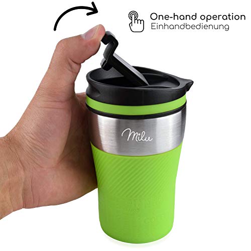 Milu Termo Taza 210ml - Vaso Termico de Viaje - Café para Llevar - Taza de Viaje - Taza de acero inoxidable para beber - con aislamiento de doble pared (Verde, 210ml)