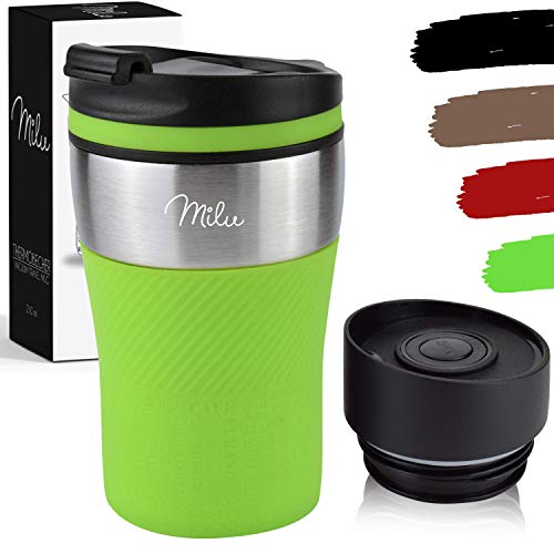 Milu Termo Taza 210ml - Vaso Termico de Viaje - Café para Llevar - Taza de Viaje - Taza de acero inoxidable para beber - con aislamiento de doble pared (Verde, 210ml)