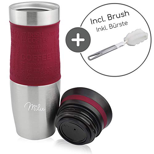 Milu Termo Taza 370ml, 450ml - Vaso Termico de Viaje - Café para Llevar - Taza de Viaje - Taza de acero inoxidable para beber - con aislamiento de doble pared (450ml, Rojo)