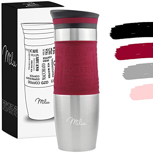 Milu Termo Taza 370ml, 450ml - Vaso Termico de Viaje - Café para Llevar - Taza de Viaje - Taza de acero inoxidable para beber - con aislamiento de doble pared (450ml, Rojo)