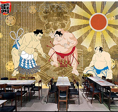 MINCOCO Papel de pared de sumo samurái japonés revestimiento de paredes cocina japonesa restaurante de sushi decoración industrial Fondo Mural papel tapiz 3D, 400x280 cm (157.5 by 110.2 in)