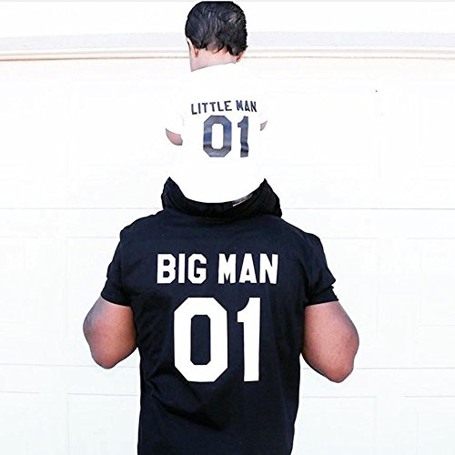 Minetom Emparejando la Camiseta para la Familia Big Man y Little Man Manga Corta Letra Impresión Padre e Hijo Camisa Casual Blusa Negro ES 36(Daddy)