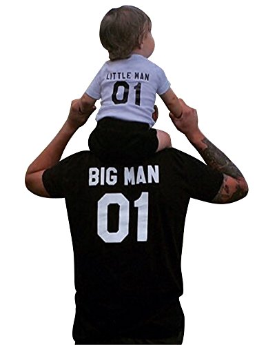 Minetom Emparejando la Camiseta para la Familia Big Man y Little Man Manga Corta Letra Impresión Padre e Hijo Camisa Casual Blusa Negro ES 36(Daddy)
