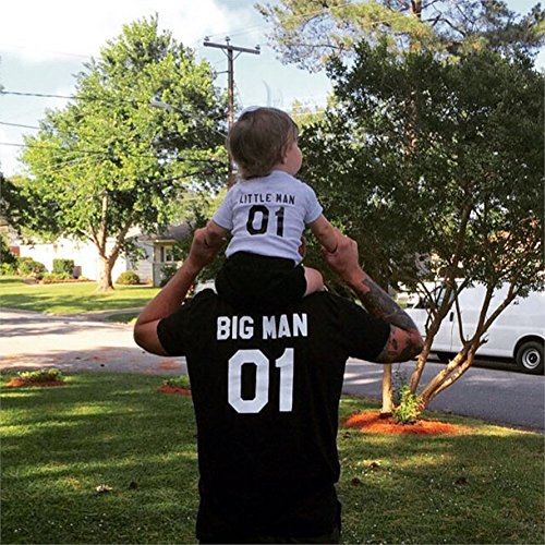 Minetom Emparejando la Camiseta para la Familia Big Man y Little Man Manga Corta Letra Impresión Padre e Hijo Camisa Casual Blusa Negro ES 36(Daddy)