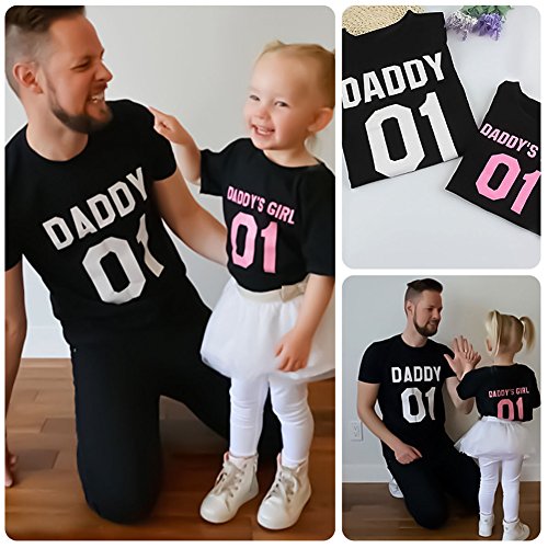 Minetom Emparejando la Camiseta para la Familia Daddy y Daddy'S Girl Manga Corta Letra Impresión Padre e Hija Camisa Casual Blusa Negro ES 36(Daddy)