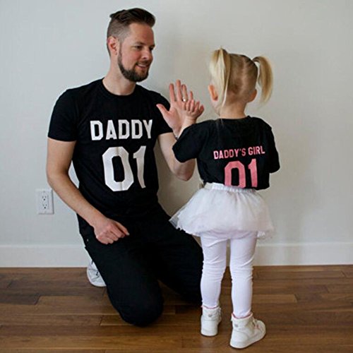 Minetom Emparejando la Camiseta para la Familia Daddy y Daddy'S Girl Manga Corta Letra Impresión Padre e Hija Camisa Casual Blusa Negro ES 36(Daddy)