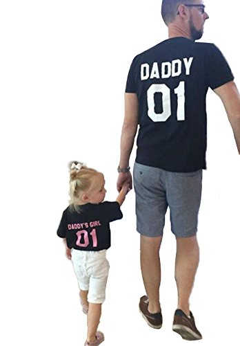 Minetom Emparejando la Camiseta para la Familia Daddy y Daddy'S Girl Manga Corta Letra Impresión Padre e Hija Camisa Casual Blusa Negro ES 36(Daddy)