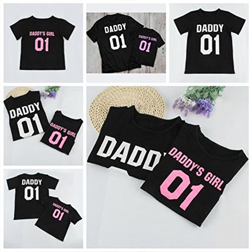 Minetom Emparejando la Camiseta para la Familia Daddy y Daddy'S Girl Manga Corta Letra Impresión Padre e Hija Camisa Casual Blusa Negro ES 36(Daddy)